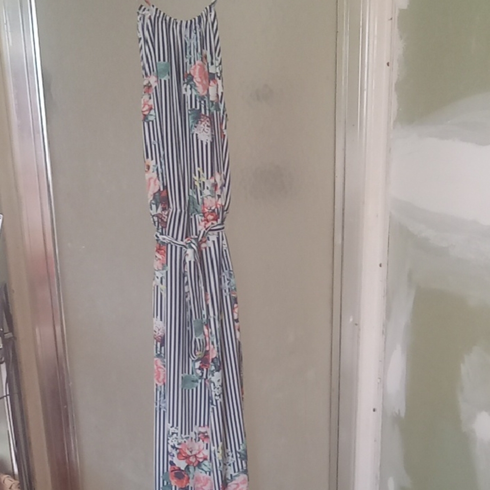 My Michelle Navy and White Striped Floral Dress